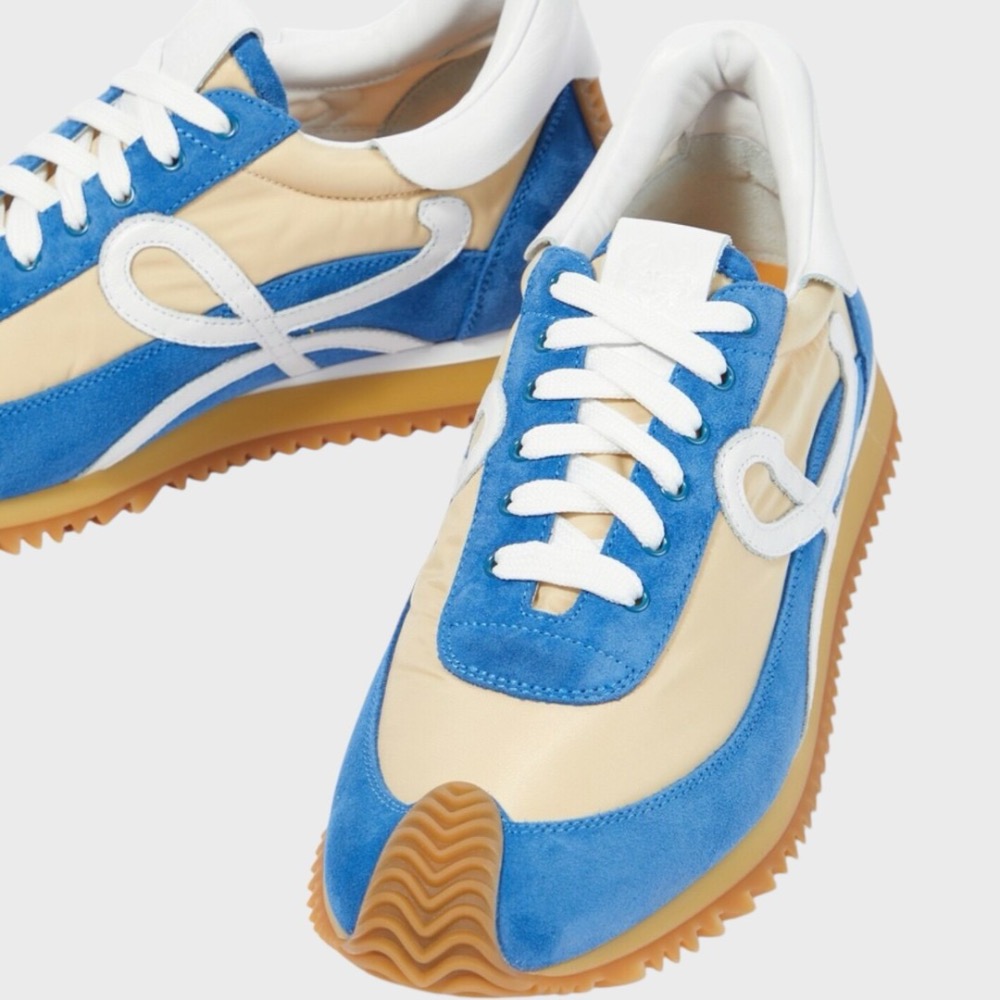 👟Loewe Flow2.0 Runner Suede運動跑鞋｜休閒鞋｜尼龍和麂皮｜運動鞋｜藍白黃｜斜紋淺牛仔布｜白L-細節圖6