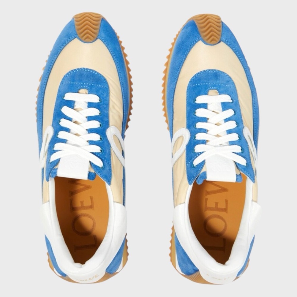👟Loewe Flow2.0 Runner Suede運動跑鞋｜休閒鞋｜尼龍和麂皮｜運動鞋｜藍白黃｜斜紋淺牛仔布｜白L-細節圖7