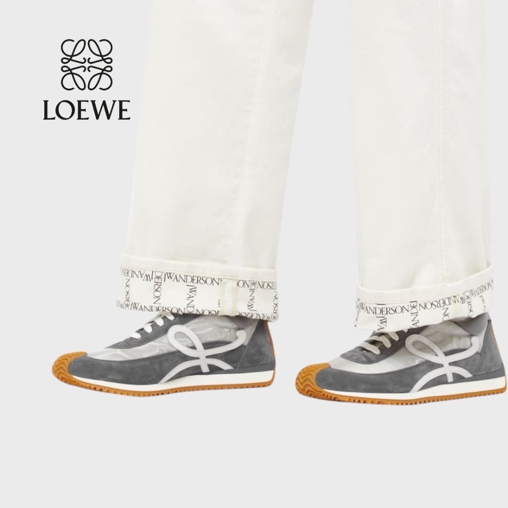 👟Loewe Flow2.0 Runner Suede運動跑鞋｜休閒鞋｜尼龍和麂皮銀灰白｜銀灰色｜銀色｜白L-細節圖4