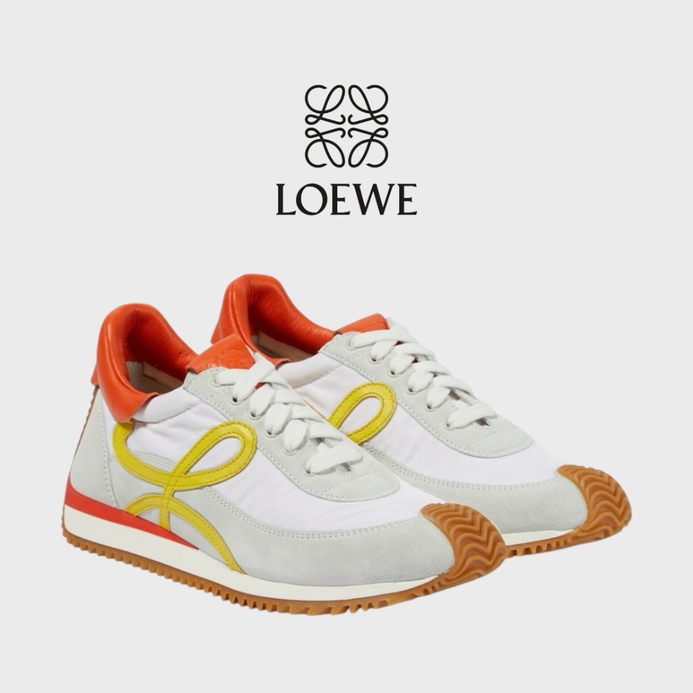 👟Loewe Flow2.0 Runner Suede運動跑鞋｜休閒鞋｜尼龍和麂皮｜｜橘白黃｜淺灰色｜橘色｜黃色｜黃L-細節圖6