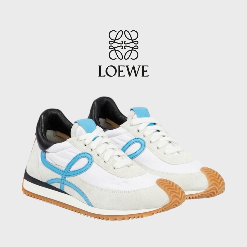 👟Loewe Flow2.0 Runner Suede運動跑鞋｜休閒鞋｜尼龍和麂皮｜白藍黑｜白色｜小白鞋｜藍L-細節圖2