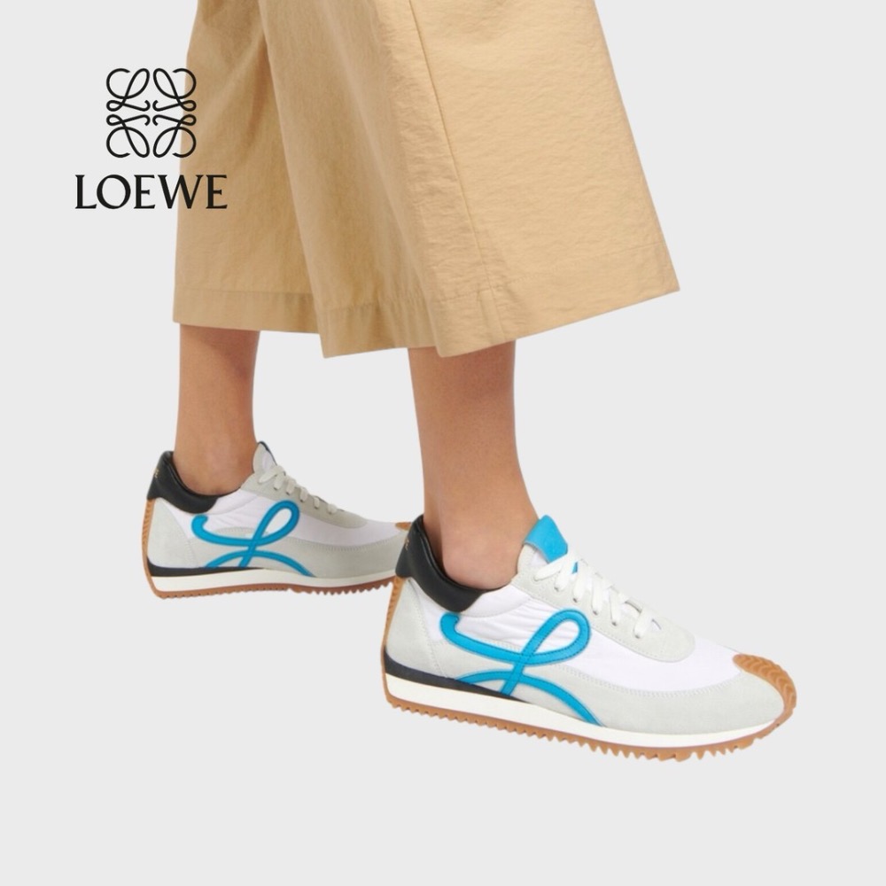 👟Loewe Flow2.0 Runner Suede運動跑鞋｜休閒鞋｜尼龍和麂皮｜白藍黑｜白色｜小白鞋｜藍L-細節圖3
