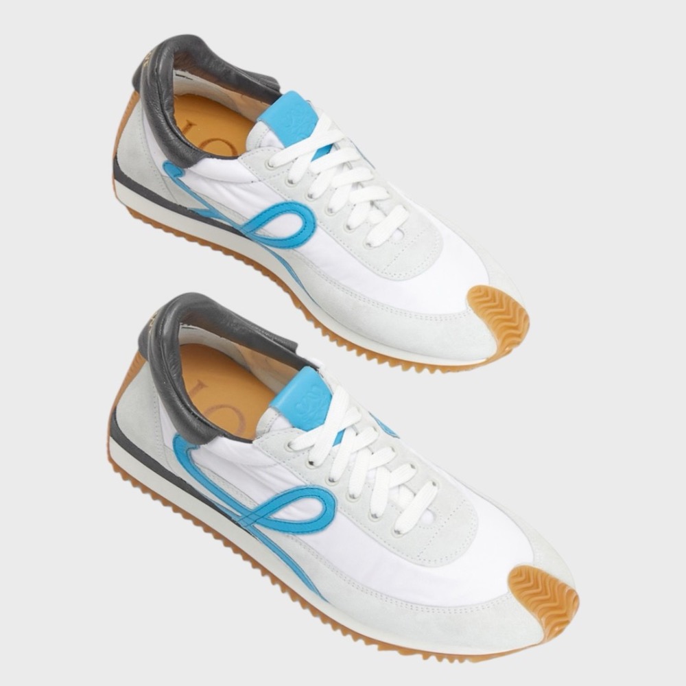 👟Loewe Flow2.0 Runner Suede運動跑鞋｜休閒鞋｜尼龍和麂皮｜白藍黑｜白色｜小白鞋｜藍L-細節圖6