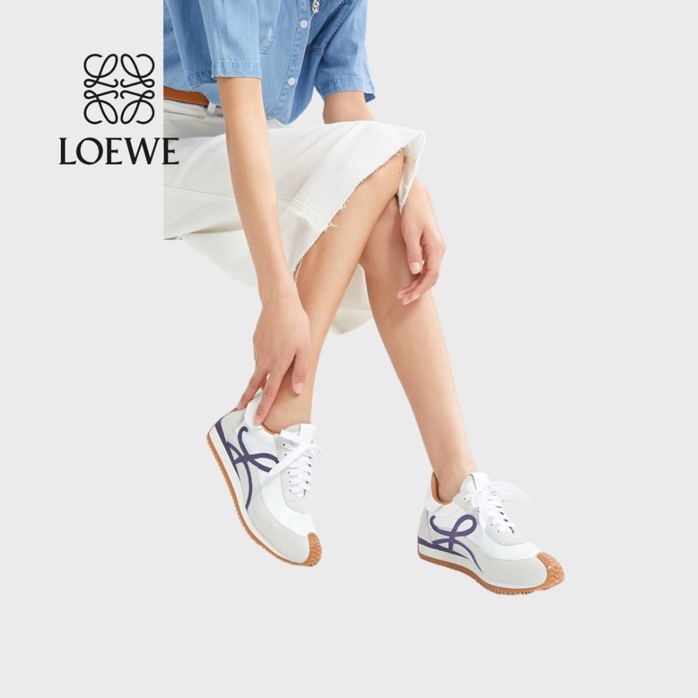 👟Loewe Flow2.0 Runner Suede運動跑鞋｜休閒鞋｜尼龍和麂皮｜白紫灰｜白色｜小白鞋｜紫L｜羅威-細節圖4
