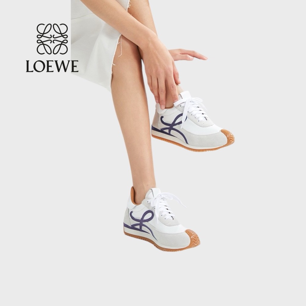 👟Loewe Flow2.0 Runner Suede運動跑鞋｜休閒鞋｜尼龍和麂皮｜白紫灰｜白色｜小白鞋｜紫L｜羅威-細節圖5