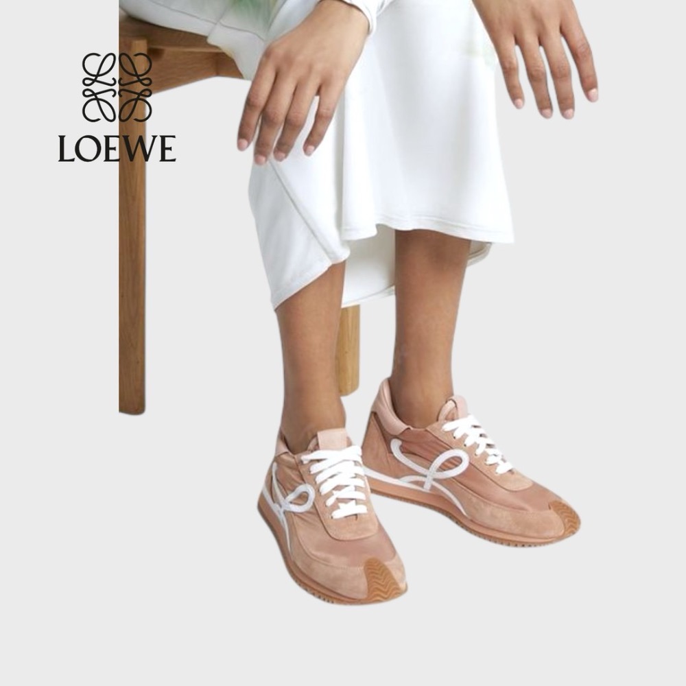 👟Loewe Flow2.0 Runner Suede運動跑鞋｜休閒鞋｜尼龍和麂皮｜｜運動鞋｜粉膚白｜淺紅棕色｜粉膚色-細節圖4