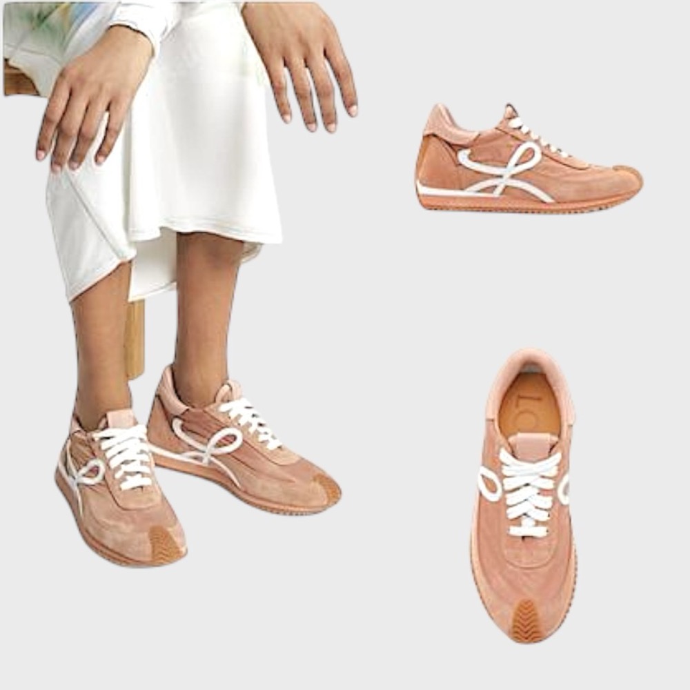👟Loewe Flow2.0 Runner Suede運動跑鞋｜休閒鞋｜尼龍和麂皮｜｜運動鞋｜粉膚白｜淺紅棕色｜粉膚色-細節圖7