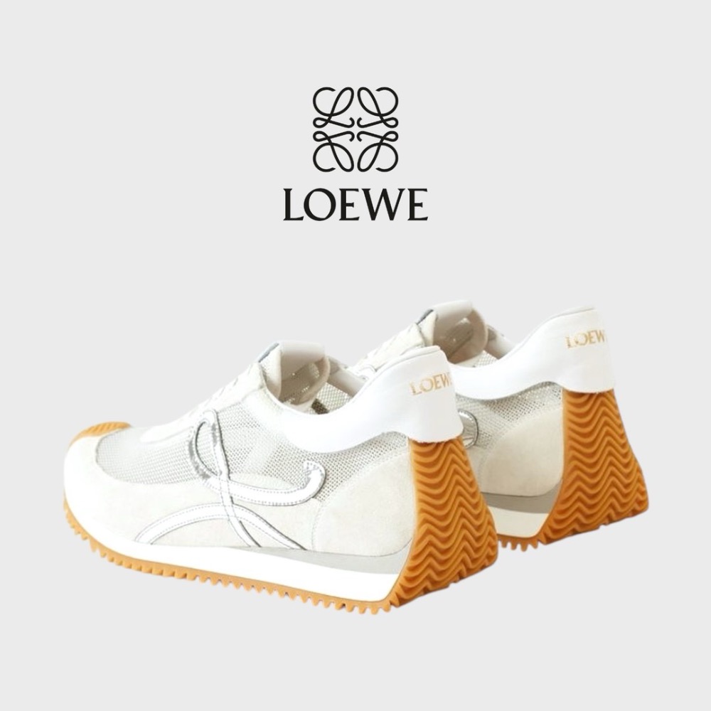 👟Loewe Flow2.0 Runner Suede運動跑鞋｜休閒鞋｜尼龍和麂皮｜淺灰銀白｜小白鞋｜骨白｜透氣網眼-細節圖2