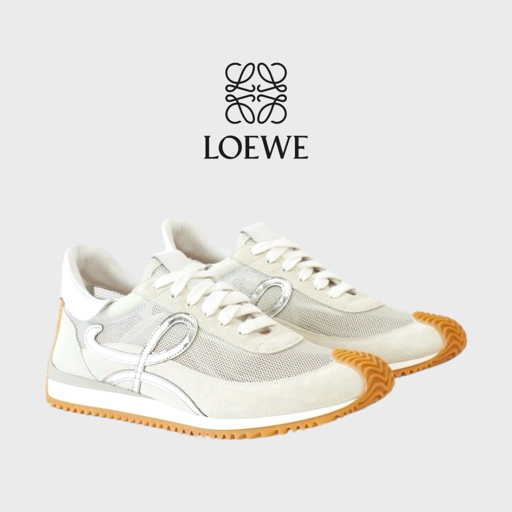 👟Loewe Flow2.0 Runner Suede運動跑鞋｜休閒鞋｜尼龍和麂皮｜淺灰銀白｜小白鞋｜骨白｜透氣網眼-細節圖3