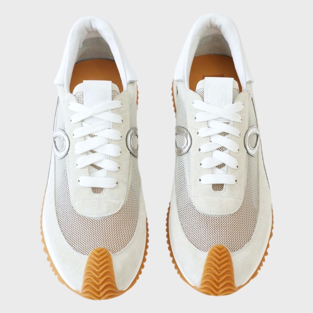 👟Loewe Flow2.0 Runner Suede運動跑鞋｜休閒鞋｜尼龍和麂皮｜淺灰銀白｜小白鞋｜骨白｜透氣網眼-細節圖6