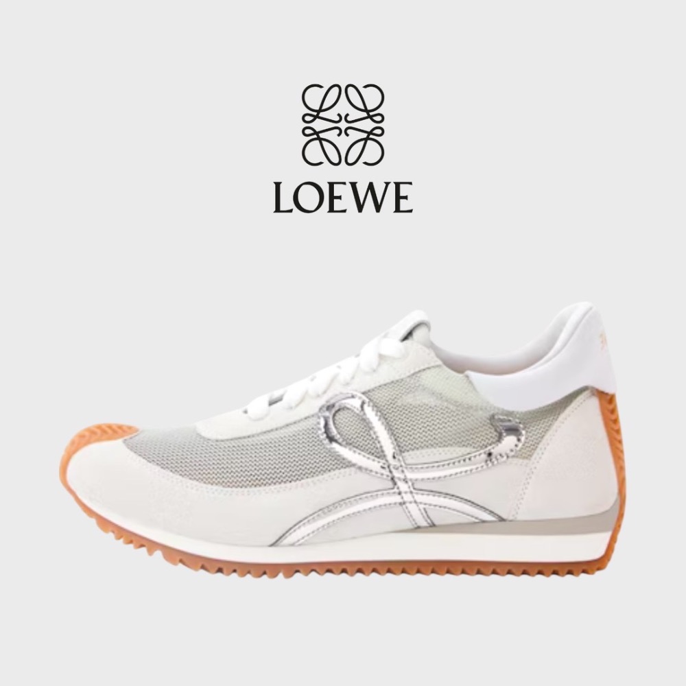 👟Loewe Flow2.0 Runner Suede運動跑鞋｜休閒鞋｜尼龍和麂皮｜淺灰銀白｜小白鞋｜骨白｜透氣網眼-細節圖7