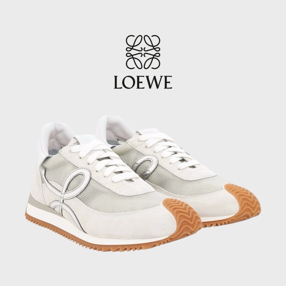 👟Loewe Flow2.0 Runner Suede運動跑鞋｜休閒鞋｜尼龍和麂皮｜淺灰銀白｜小白鞋｜骨白｜透氣網眼-細節圖8