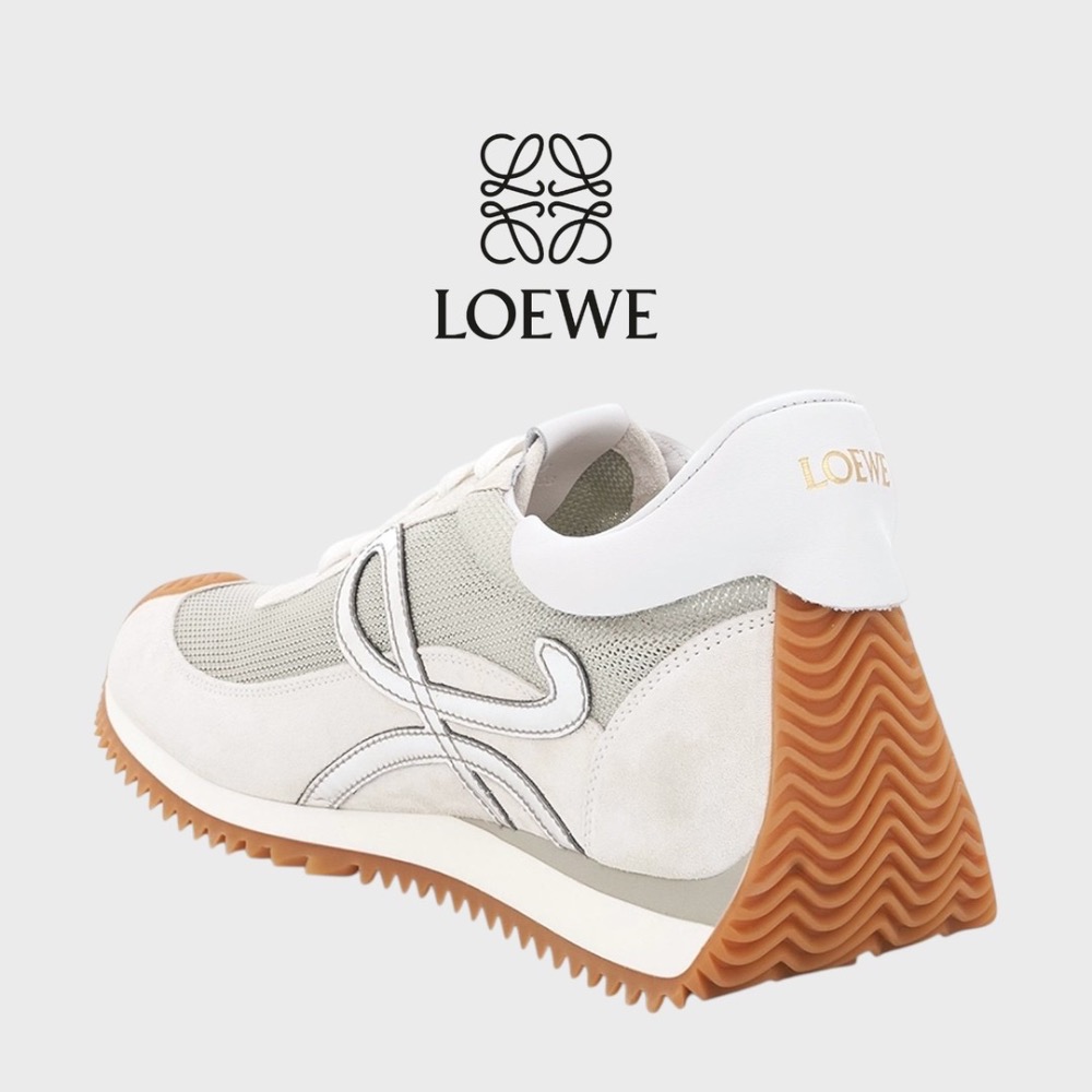 👟Loewe Flow2.0 Runner Suede運動跑鞋｜休閒鞋｜尼龍和麂皮｜淺灰銀白｜小白鞋｜骨白｜透氣網眼-細節圖9