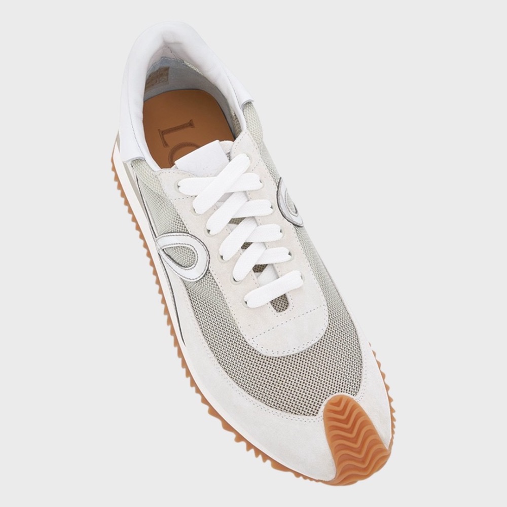 👟Loewe Flow2.0 Runner Suede運動跑鞋｜休閒鞋｜尼龍和麂皮｜淺灰銀白｜小白鞋｜骨白｜透氣網眼-細節圖10