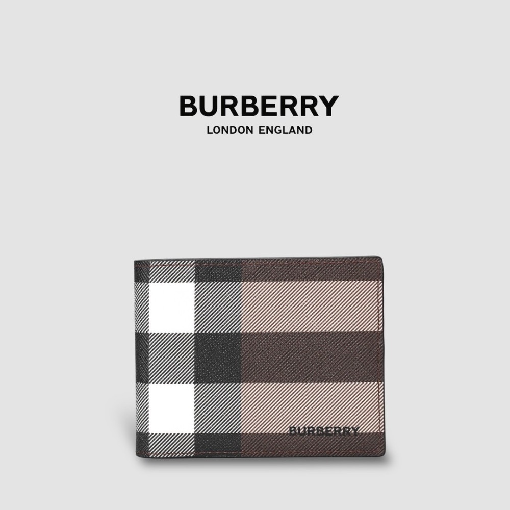 👜Burberry  品牌字母徽標 經典格紋雙摺皮夾｜暗樺木棕色｜對折｜白色衍縫縫線｜8卡｜短夾｜錢夾｜錢包｜環保皮革-規格圖11