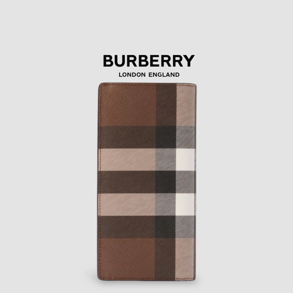 👜Burberry 品牌字母徽標 經典格紋皮革長夾｜暗樺木棕色｜16卡｜拉鍊｜錢夾｜錢包｜環保皮革｜長夾-細節圖2