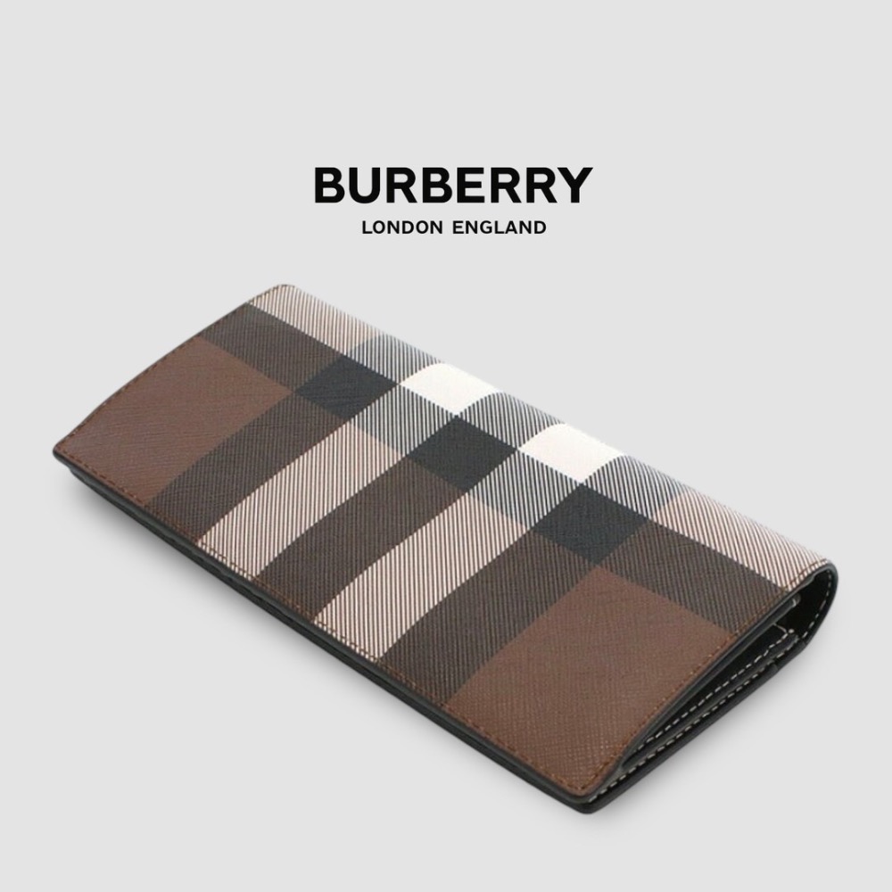👜Burberry 品牌字母徽標 經典格紋皮革長夾｜暗樺木棕色｜16卡｜拉鍊｜錢夾｜錢包｜環保皮革｜長夾-細節圖6