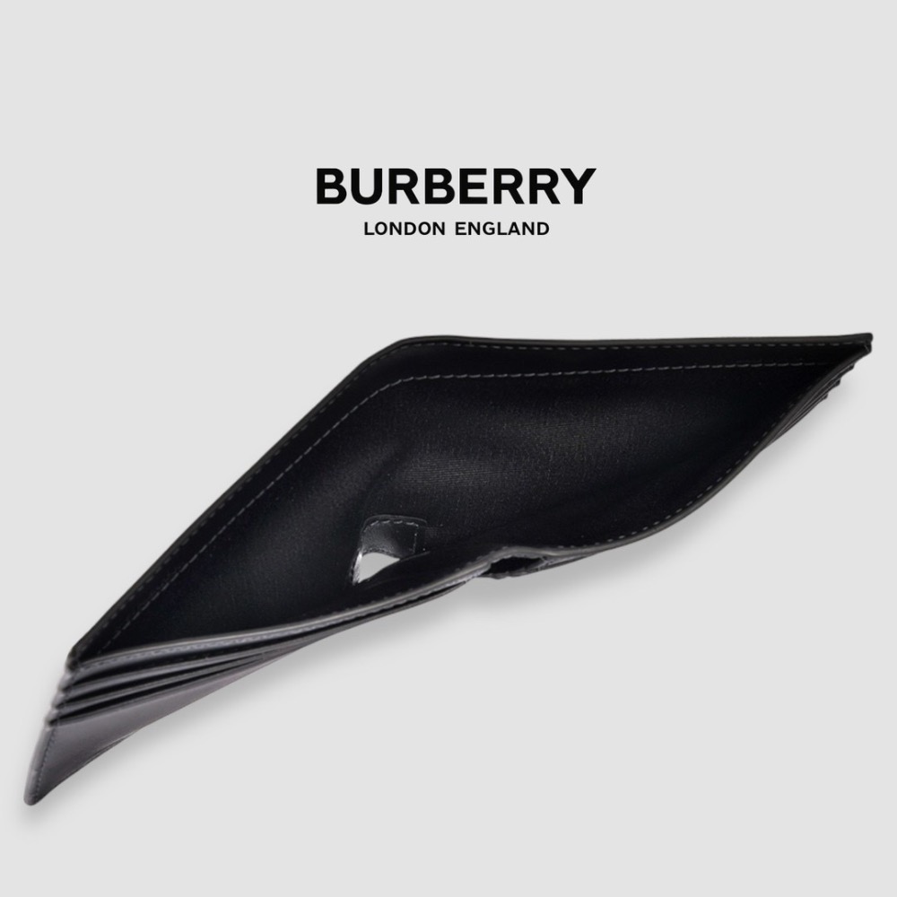 👜Burberry 品牌字母徽標 經典格紋雙摺皮夾｜炭灰色｜對折｜黑色衍縫縫線｜6卡｜短夾｜錢夾｜錢包｜環保皮革-細節圖5