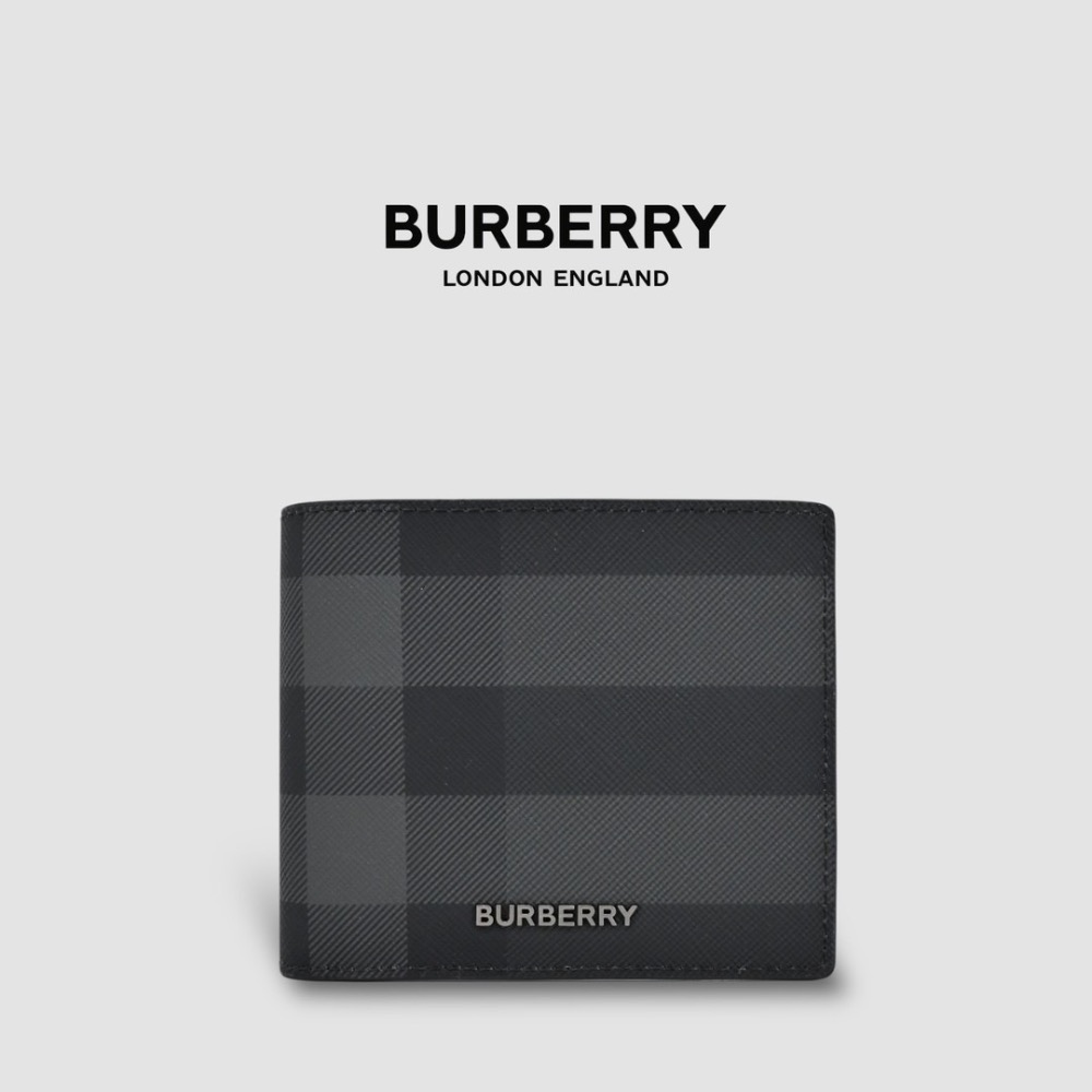 👜Burberry 品牌字母徽標 經典格紋雙摺皮夾｜炭灰色｜對折｜黑色衍縫縫線｜6卡｜短夾｜錢夾｜錢包｜環保皮革-規格圖10