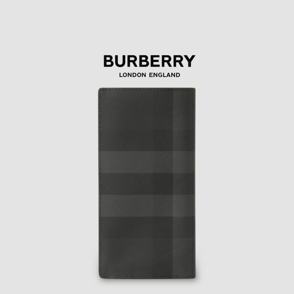 👜Burberry 品牌字母徽標 經典格紋皮革長夾｜炭灰色｜對折｜黑色衍縫縫線｜16卡｜拉鍊｜錢夾｜錢包｜長夾-細節圖2