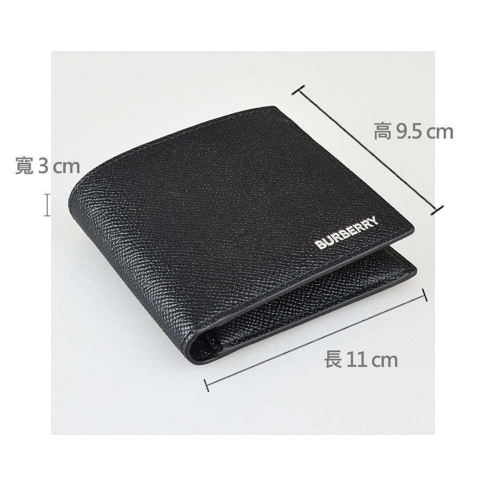 👜Burberry Bifold Wallet 燙印品牌字母徽標粒面雙摺皮夾｜黑色｜荔枝皮紋｜對折｜8卡｜短夾｜錢夾-細節圖7