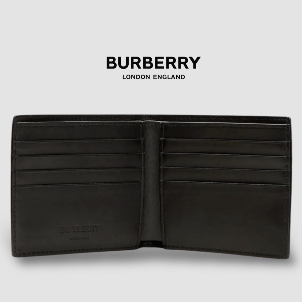👜Burberry 壓紋皮革雙折皮夾｜黑色｜TB字紋｜對折｜8卡｜短夾｜錢夾｜錢包｜環保皮革｜男女通用款錢包-細節圖3