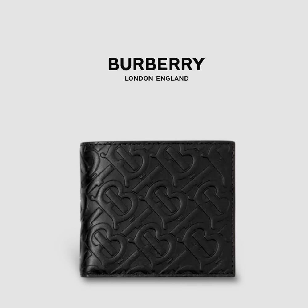 👜Burberry 壓紋皮革雙折皮夾｜黑色｜TB字紋｜對折｜8卡｜短夾｜錢夾｜錢包｜環保皮革｜男女通用款錢包-規格圖7