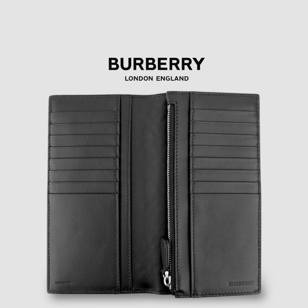 👜Burberry 品牌TB字母壓紋皮革長夾｜黑色｜對摺｜對開｜16卡｜拉鍊｜錢夾｜錢包 ｜男女通用款錢包-細節圖2