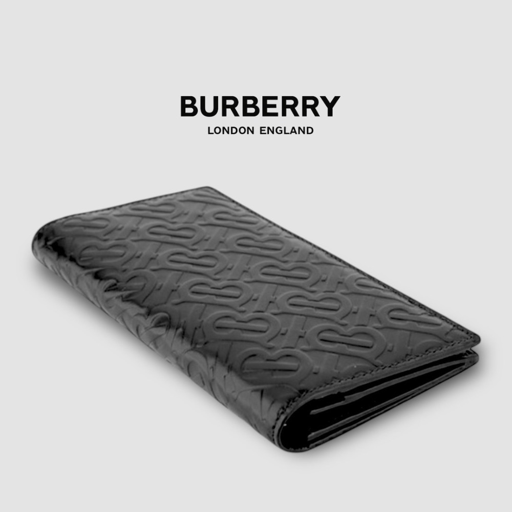 👜Burberry 品牌TB字母壓紋皮革長夾｜黑色｜對摺｜對開｜16卡｜拉鍊｜錢夾｜錢包 ｜男女通用款錢包-細節圖3