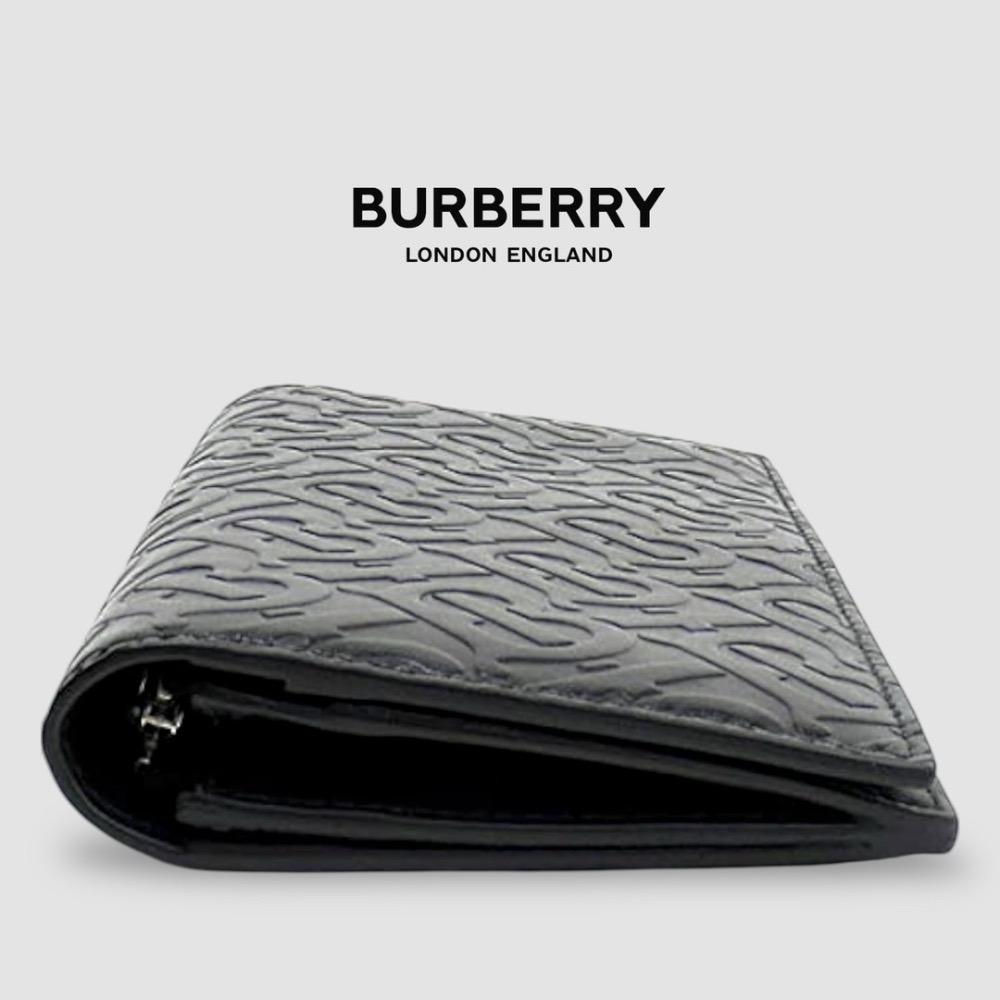 👜Burberry 品牌TB字母壓紋皮革長夾｜黑色｜對摺｜對開｜16卡｜拉鍊｜錢夾｜錢包 ｜男女通用款錢包-細節圖4