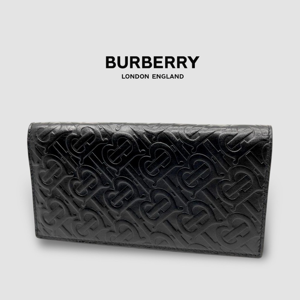 👜Burberry 品牌TB字母壓紋皮革長夾｜黑色｜對摺｜對開｜16卡｜拉鍊｜錢夾｜錢包 ｜男女通用款錢包-細節圖5