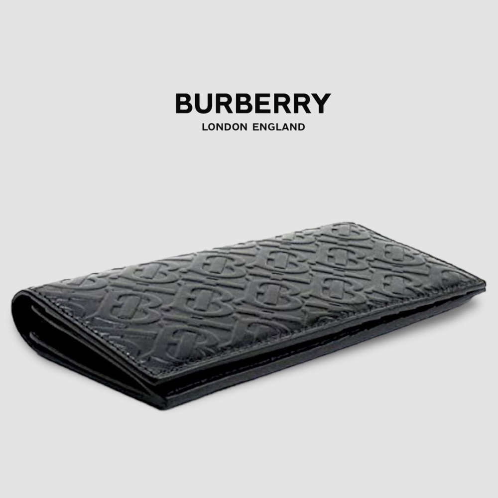 👜Burberry 品牌TB字母壓紋皮革長夾｜黑色｜對摺｜對開｜16卡｜拉鍊｜錢夾｜錢包 ｜男女通用款錢包-細節圖9