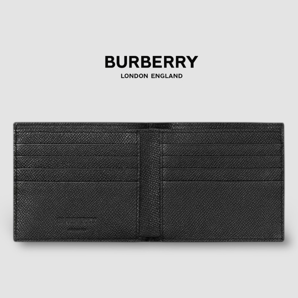 👜Burberry TB字樣粒面皮革雙折皮夾｜黑色｜荔枝紋｜TB金屬字樣｜對折｜8卡｜短夾｜錢夾｜錢包｜男女通用款錢包-細節圖4