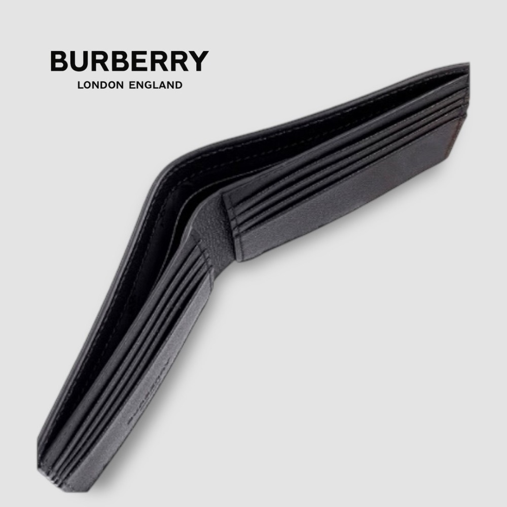 👜Burberry TB字樣粒面皮革雙折皮夾｜黑色｜荔枝紋｜TB金屬字樣｜對折｜8卡｜短夾｜錢夾｜錢包｜男女通用款錢包-細節圖5