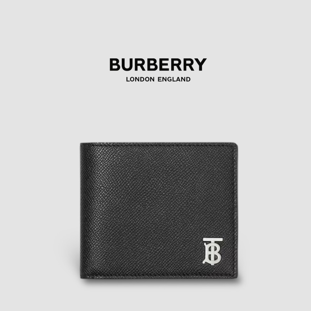 👜Burberry TB字樣粒面皮革雙折皮夾｜黑色｜荔枝紋｜TB金屬字樣｜對折｜8卡｜短夾｜錢夾｜錢包｜男女通用款錢包-規格圖7