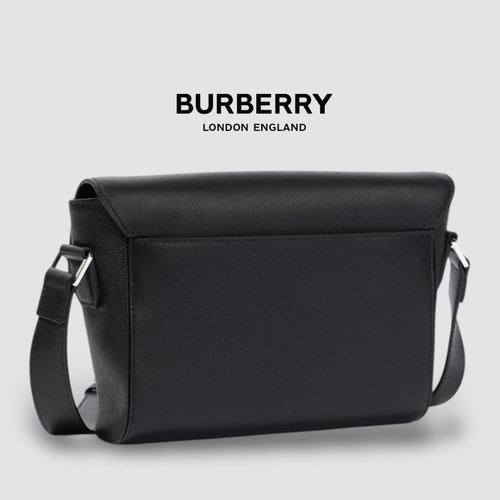👜Burberry 黑色TB字樣銀色金屬Logo 翻蓋包｜郵差包｜肩背包｜斜肩包｜信差包｜環保皮革｜男女通用款-細節圖2