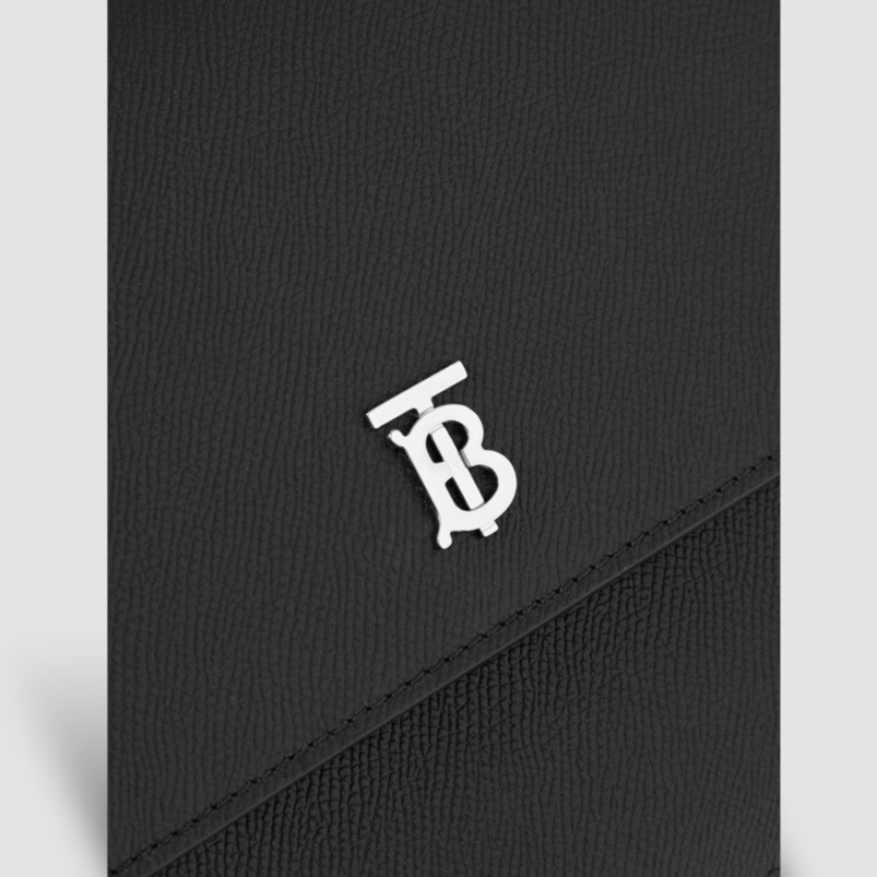 👜Burberry 黑色TB字樣銀色金屬Logo 翻蓋包｜郵差包｜肩背包｜斜肩包｜信差包｜環保皮革｜男女通用款-細節圖5