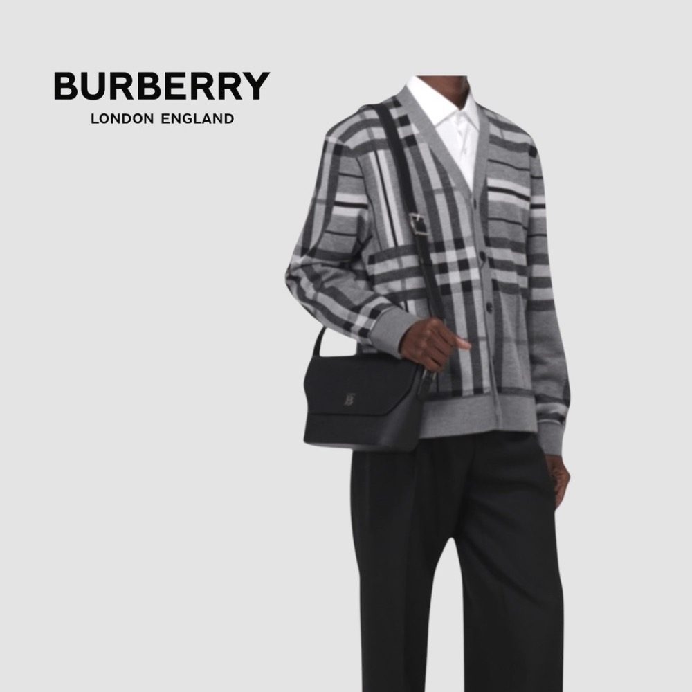 👜Burberry 黑色TB字樣銀色金屬Logo 翻蓋包｜郵差包｜肩背包｜斜肩包｜信差包｜環保皮革｜男女通用款-細節圖8