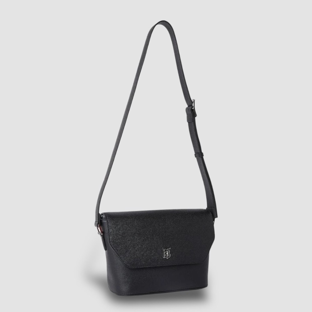 👜Burberry 黑色TB字樣銀色金屬Logo 翻蓋包｜郵差包｜肩背包｜斜肩包｜信差包｜環保皮革｜男女通用款-細節圖10