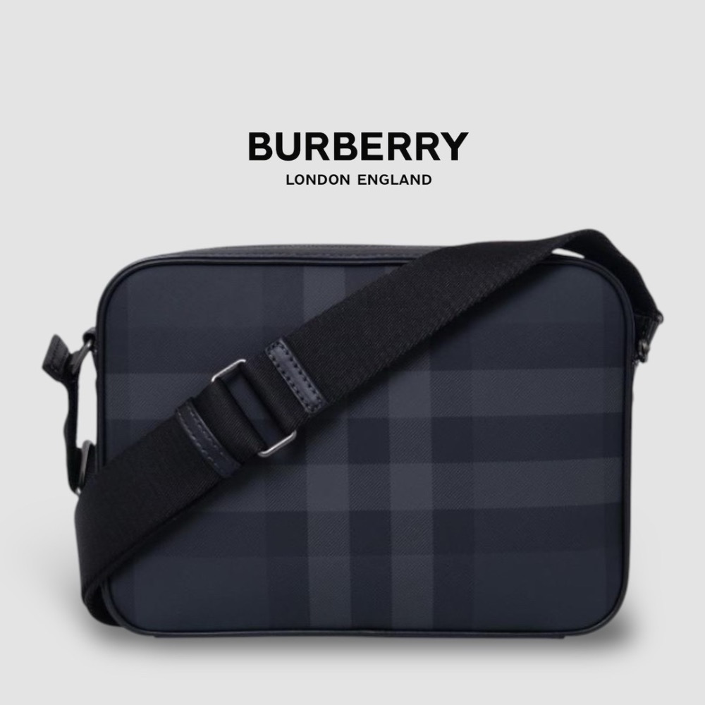 👜Burberry Muswell bag 炭灰色革紋金屬Logo 拉鍊包｜隨身包｜隨行包｜肩背包｜斜肩包｜公事包-細節圖6