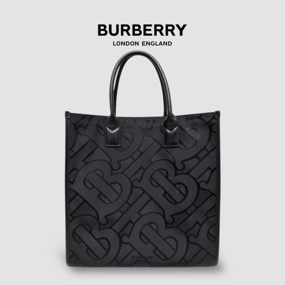 👜Burberry 緹花TB字樣/黑色品牌LOGO 手提肩背兩用托特包｜手提包｜斜肩包｜肩背包｜黑色緹花｜男女通用款-規格圖11