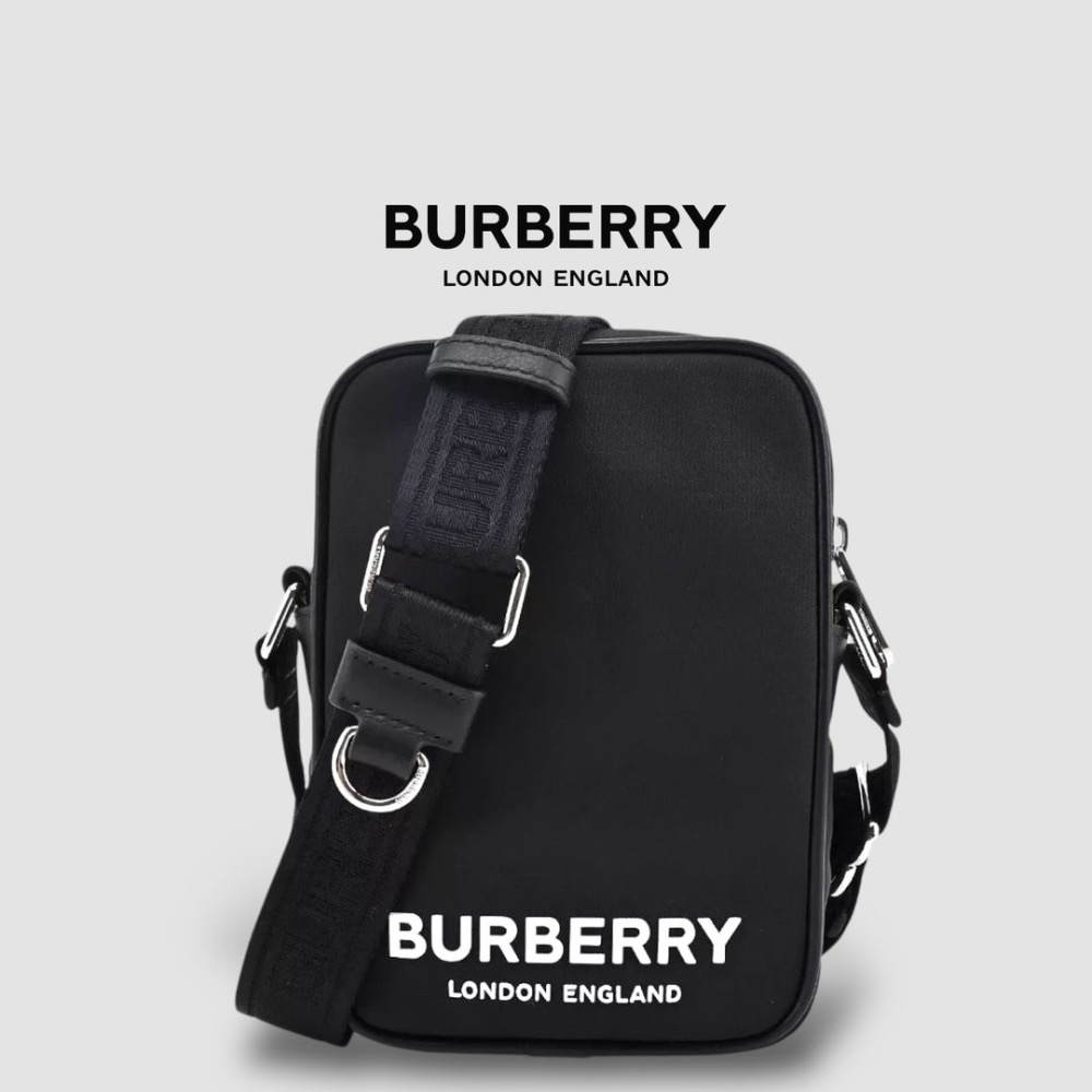 👜Burberry博柏利 Paddy Phone Bag📱品牌大字母黑色尼龍手機包｜輕便小包｜隨行包｜斜肩包｜肩揹包-細節圖3