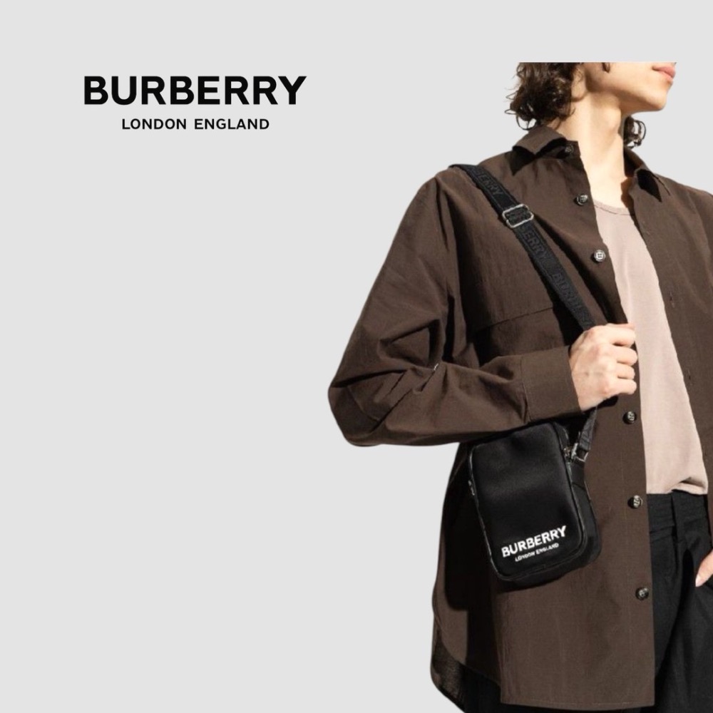 👜Burberry博柏利 Paddy Phone Bag📱品牌大字母黑色尼龍手機包｜輕便小包｜隨行包｜斜肩包｜肩揹包-細節圖5