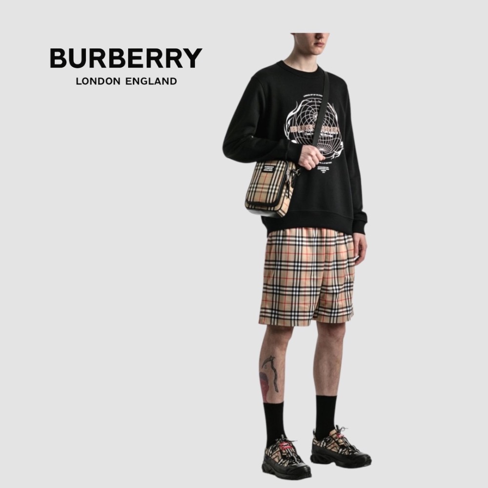 👜Burberry Freddie 復古蜂蜜棕格紋斜肩包｜📱手機包｜肩背包｜隨身包｜隨行包｜小包｜卡其色-細節圖5