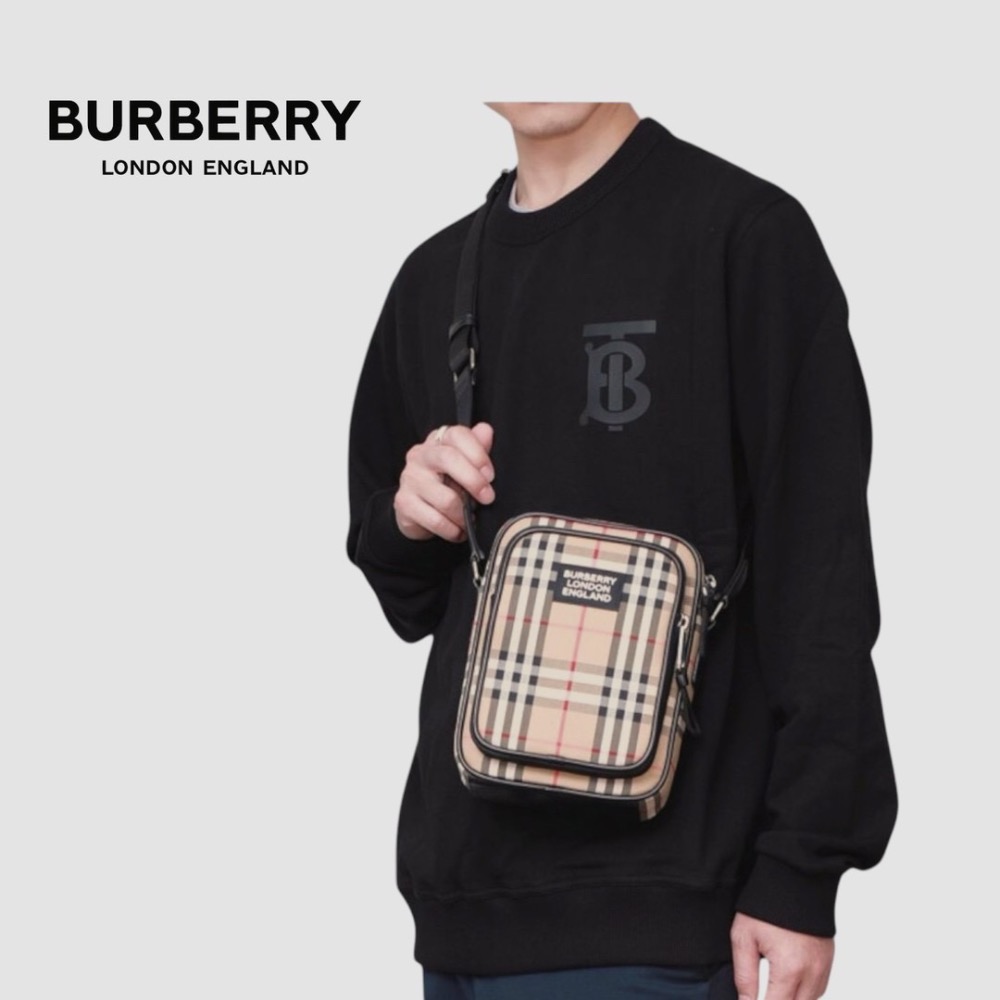 👜Burberry Freddie 復古蜂蜜棕格紋斜肩包｜📱手機包｜肩背包｜隨身包｜隨行包｜小包｜卡其色-細節圖6