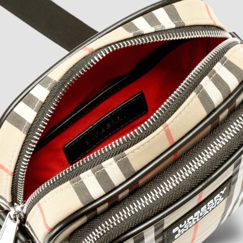 👜Burberry Freddie 復古蜂蜜棕格紋斜肩包｜📱手機包｜肩背包｜隨身包｜隨行包｜小包｜卡其色-細節圖9