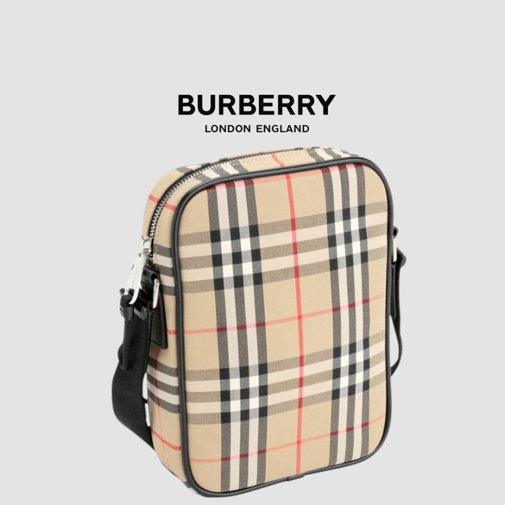 👜Burberry Freddie 復古蜂蜜棕格紋斜肩包｜📱手機包｜肩背包｜隨身包｜隨行包｜小包｜卡其色-細節圖11