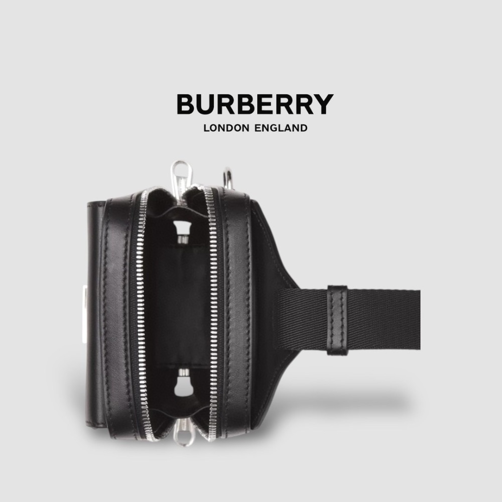 👜Burberry 黑色拋光皮革TB金屬字樣小袋｜黑色｜炭灰格紋｜手機包｜輕便小包｜隨行包｜斜肩包｜肩揹包｜再生皮革-細節圖4