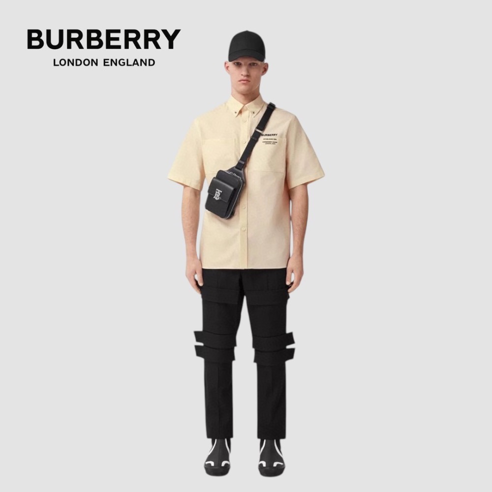 👜Burberry 黑色拋光皮革TB金屬字樣小袋｜黑色｜炭灰格紋｜手機包｜輕便小包｜隨行包｜斜肩包｜肩揹包｜再生皮革-細節圖8
