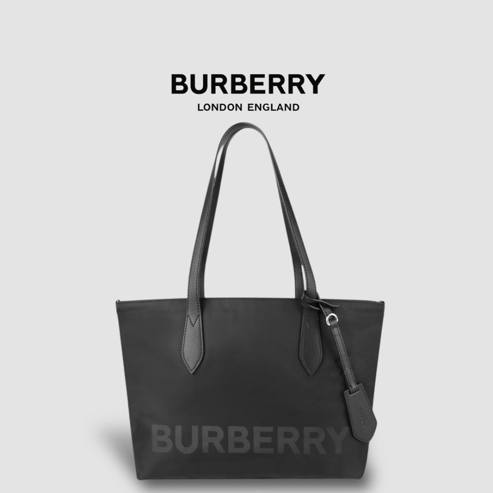 👜Burberry 經典LOGO字樣尼龍托特包｜手提包｜肩背包｜黑色｜防潑水｜男女通用款-規格圖11